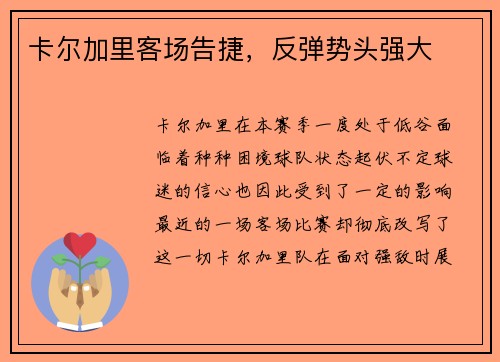 卡尔加里客场告捷，反弹势头强大