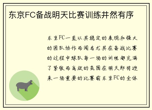 东京FC备战明天比赛训练井然有序